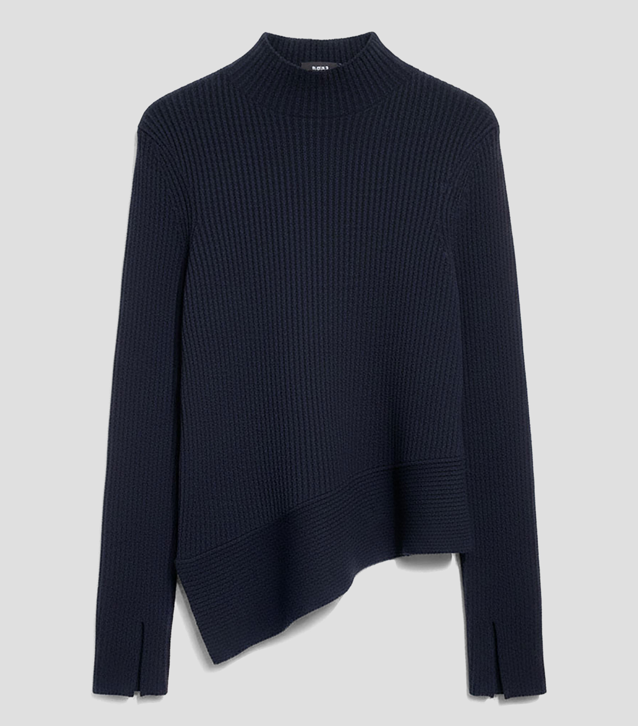 Suéter slim en bouclé de canalé con dobladillo asimétrico Mujer